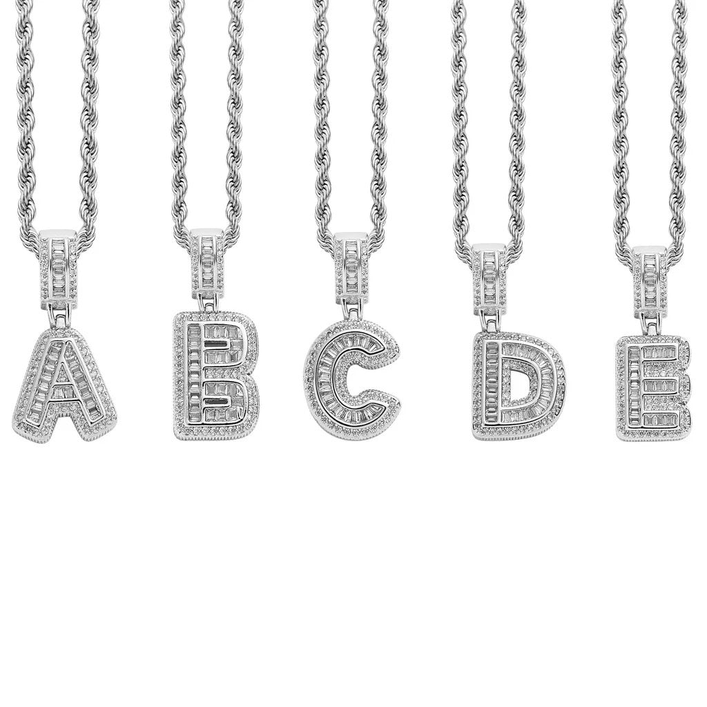 3mm Iced Out Diamond Letters Necklace+Pendant