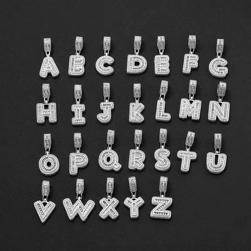 3mm Iced Out Diamond Letters Necklace+Pendant