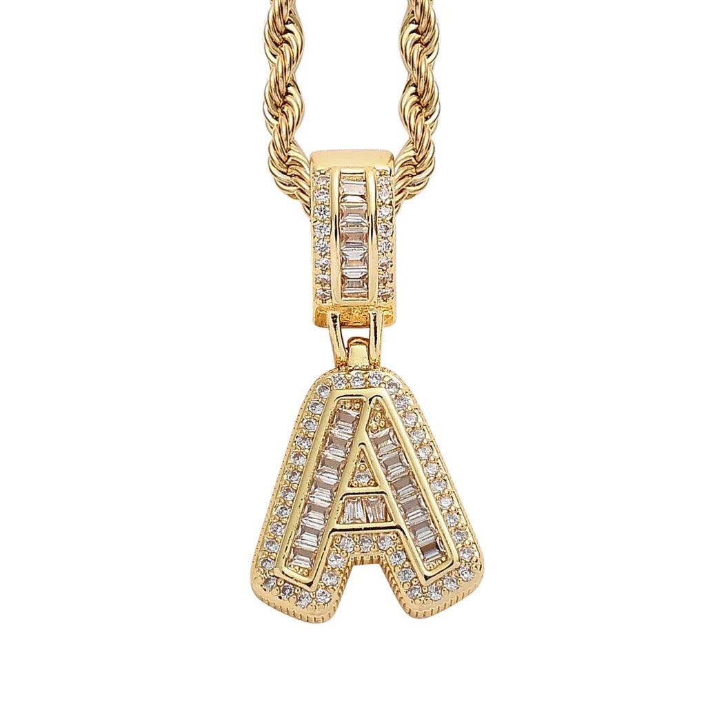 3mm Iced Out Diamond Letters Necklace+Pendant