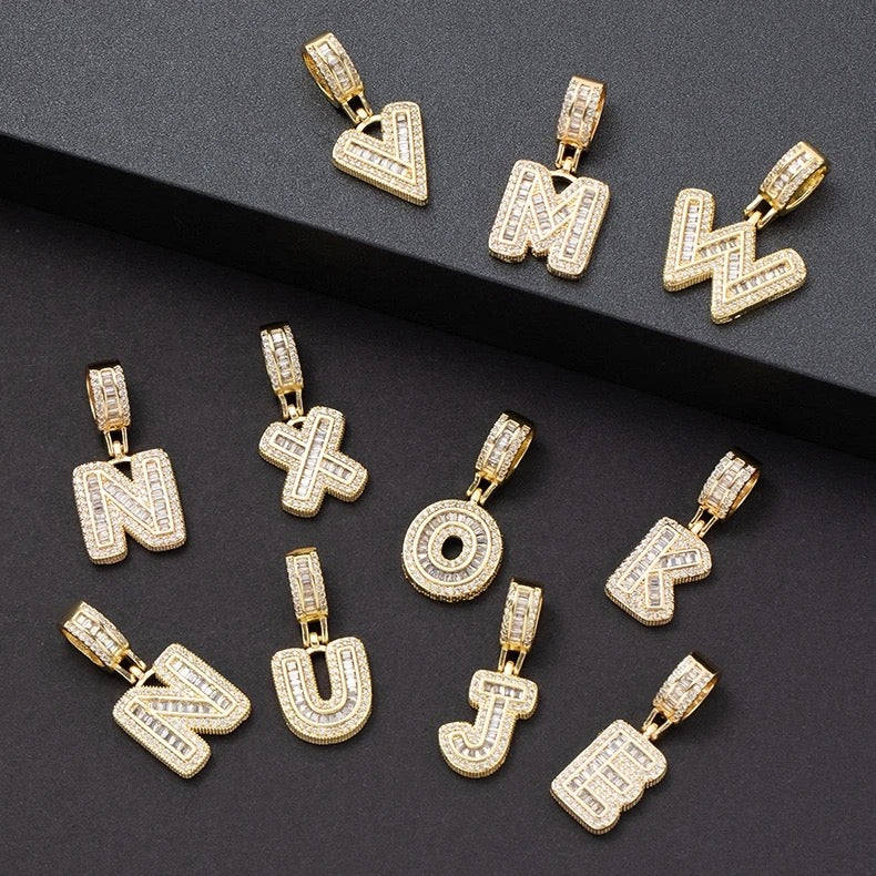 3mm Iced Out Diamond Letters Necklace+Pendant